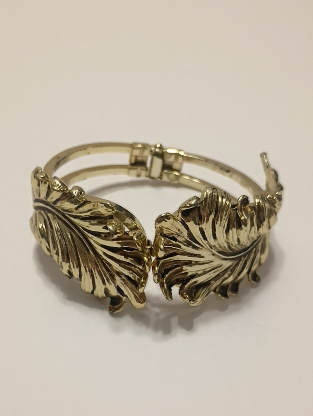 Vintage Gold Leaf Cuff Bracelet Hinged Mid Century